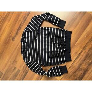 Nautica Men’s Large Navy Stripe V Neck Sweater Classic Logo Pullover